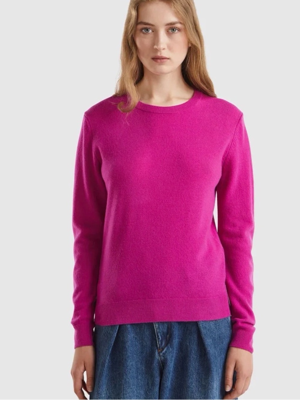 United Colors of Benetton CREW NECK SWEATER PURE MERINO WOOL - CYCLAMEN Fuchsia